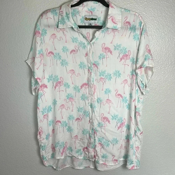 Tipsy Elves Single and Ready to Flamingle Hawaiian Button Up - Picture 2 of 8